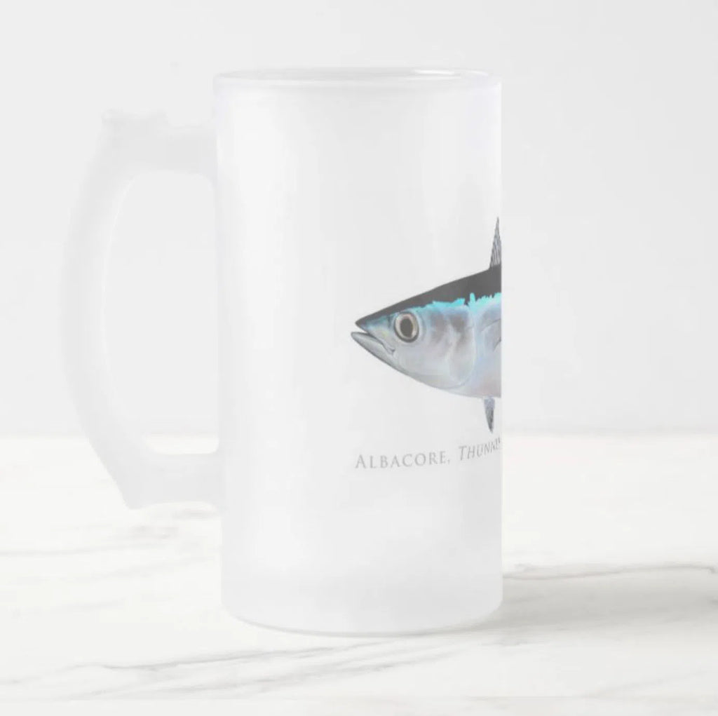 Albacore Tuna - Frosted Glass Stein-Stick Figure Fish Illustration