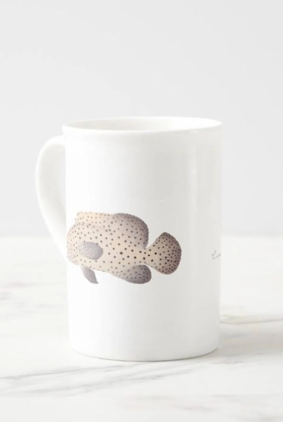 Barramundi Cod - Fine Bone China Mug-Stick Figure Fish Illustration