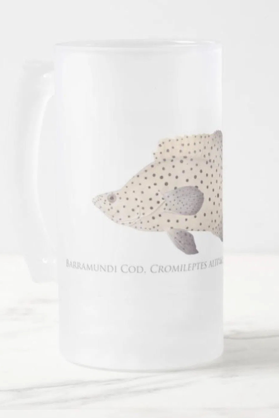 Barramundi Cod - Frosted Glass Stein-Stick Figure Fish Illustration