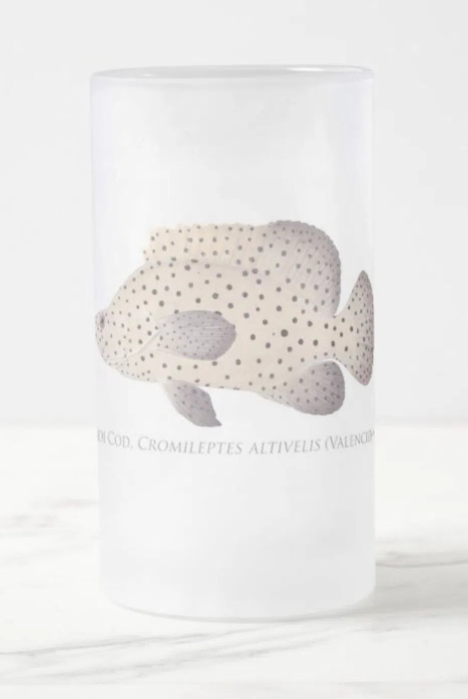 Barramundi Cod - Frosted Glass Stein-Stick Figure Fish Illustration