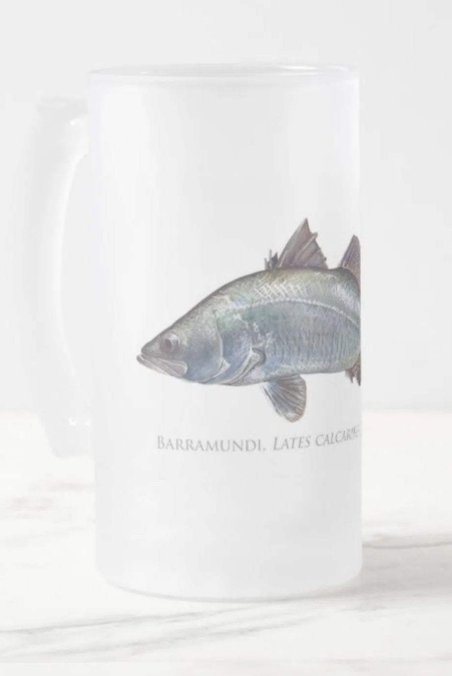 Barramundi - Frosted Glass Stein-Stick Figure Fish Illustration