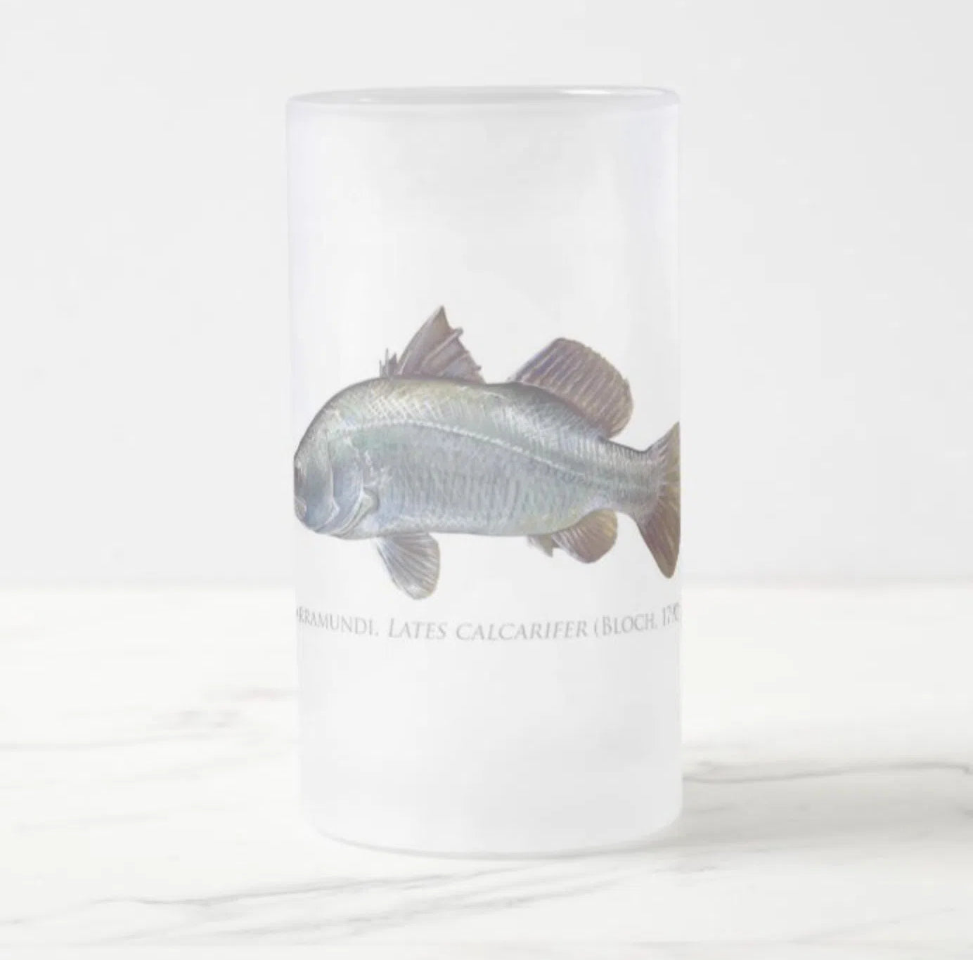 Barramundi - Frosted Glass Stein-Stick Figure Fish Illustration