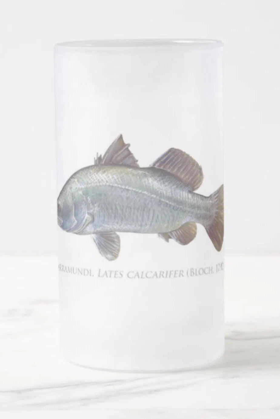 Barramundi - Frosted Glass Stein-Stick Figure Fish Illustration