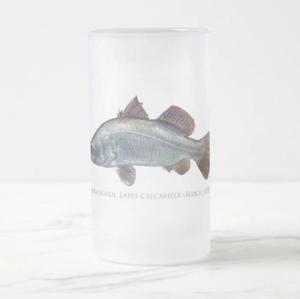 Barramundi - Frosted Glass Stein-Stick Figure Fish Illustration