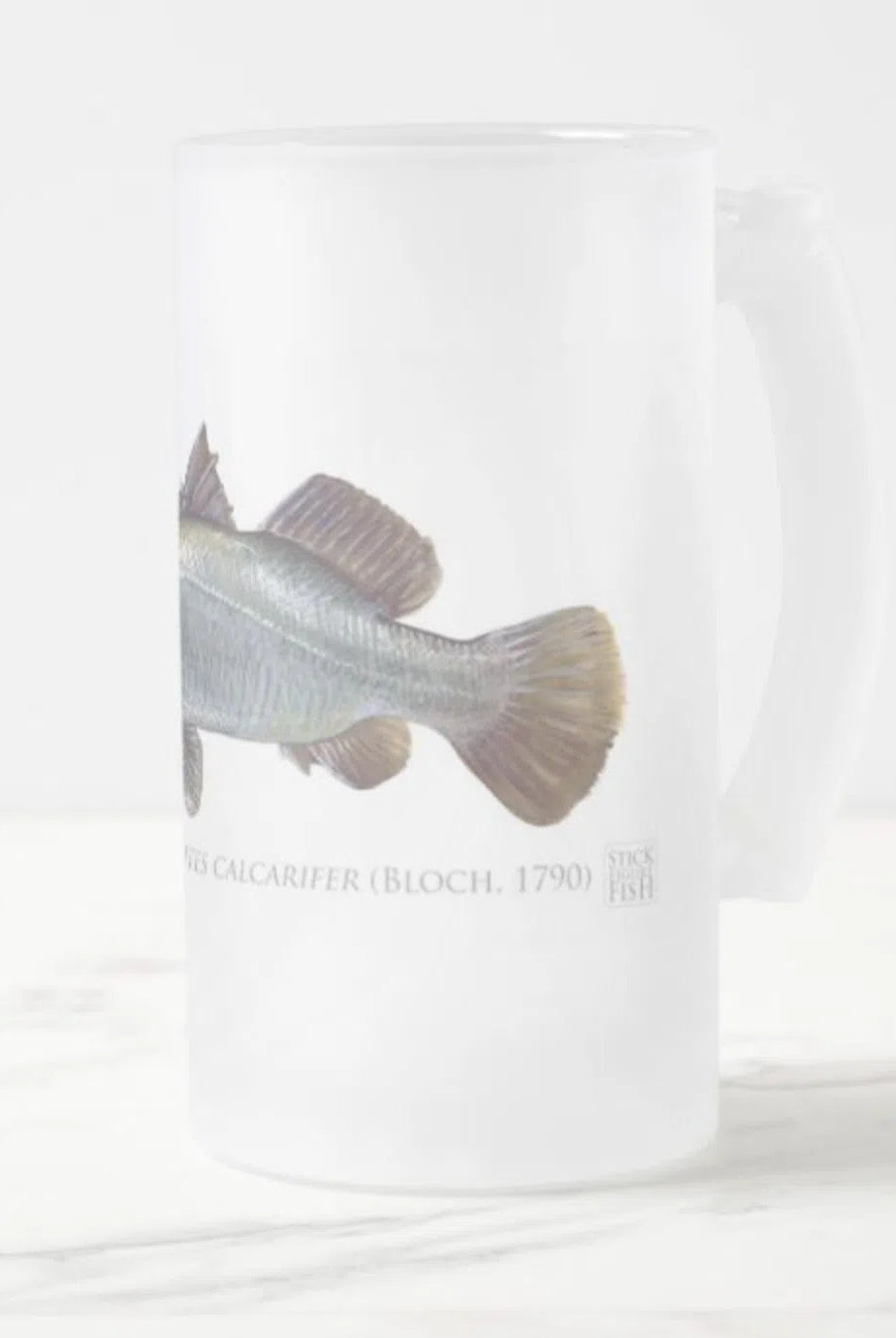 Barramundi - Frosted Glass Stein-Stick Figure Fish Illustration