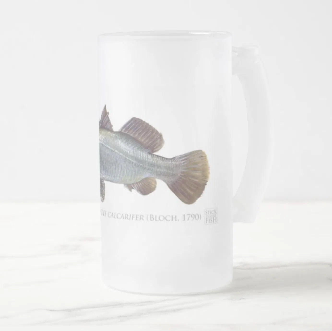 Barramundi - Frosted Glass Stein-Stick Figure Fish Illustration