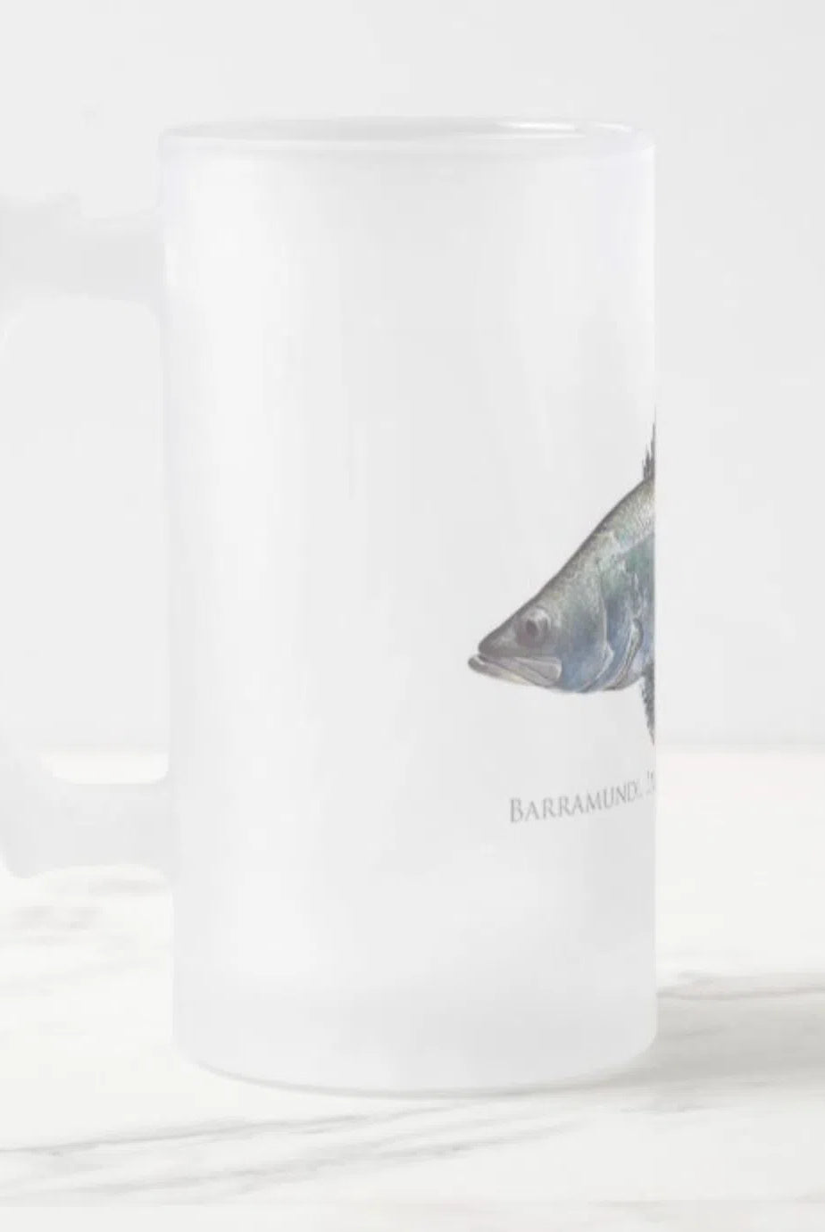Barramundi - Frosted Glass Stein-Stick Figure Fish Illustration