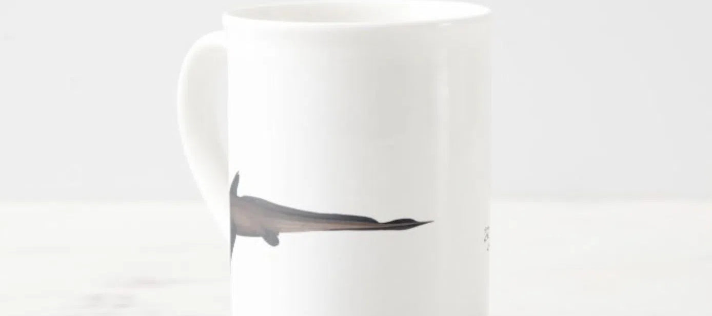 Black Ghostshark - Fine Bone China Mug-Stick Figure Fish Illustration