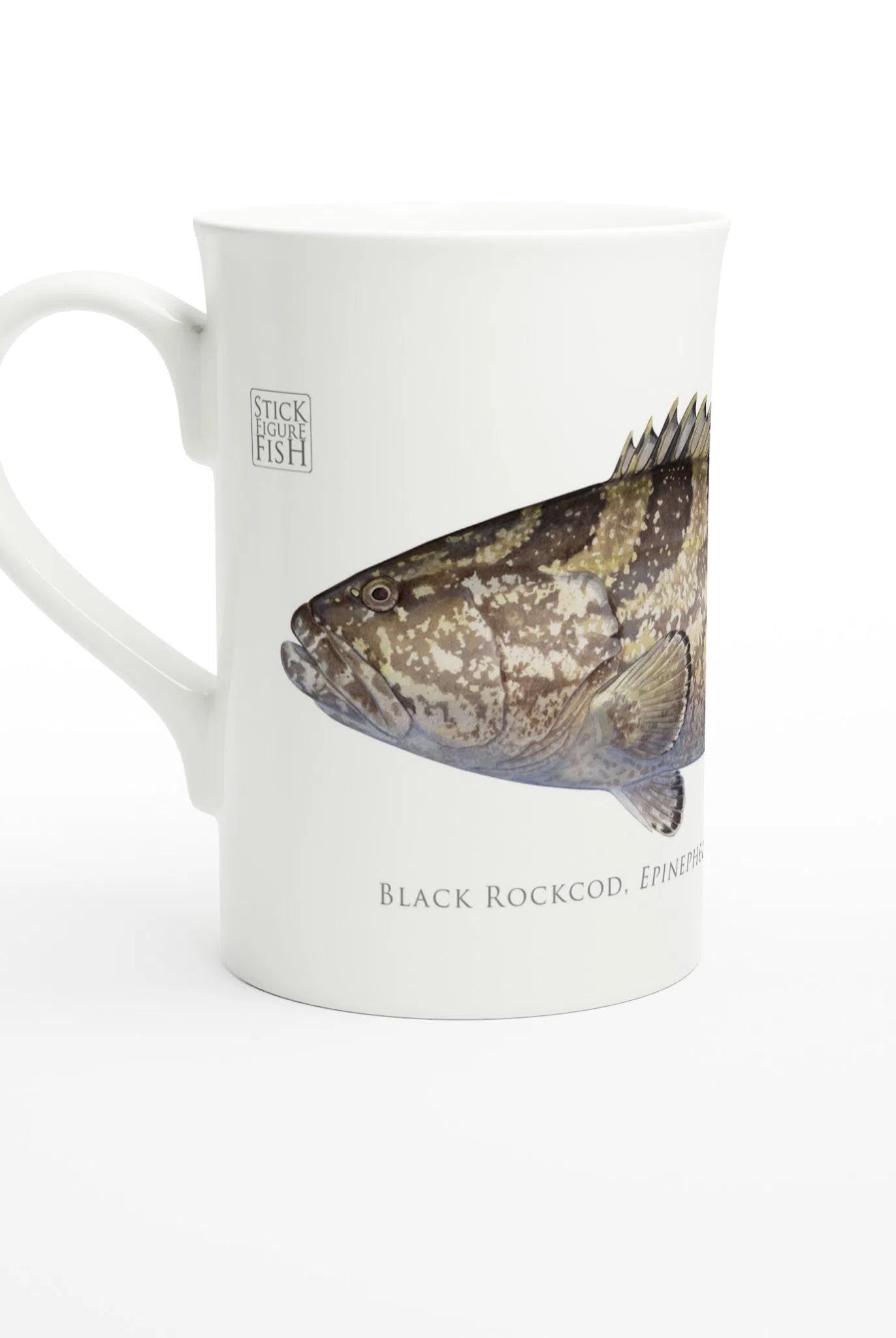 Black Rockcod - Fine Bone China Mug-Stick Figure Fish Illustration