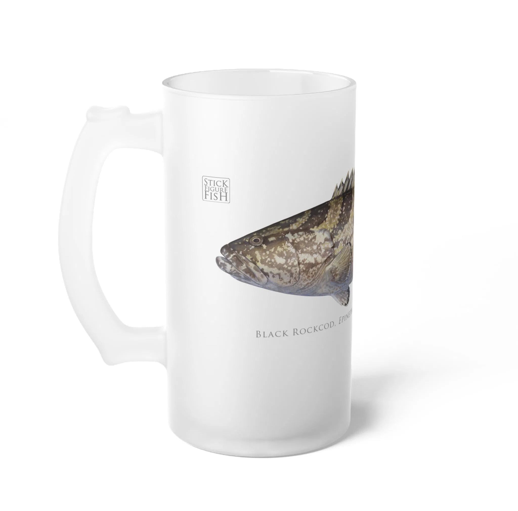 Black Rockcod - Frosted Glass Stein-Stick Figure Fish Illustration