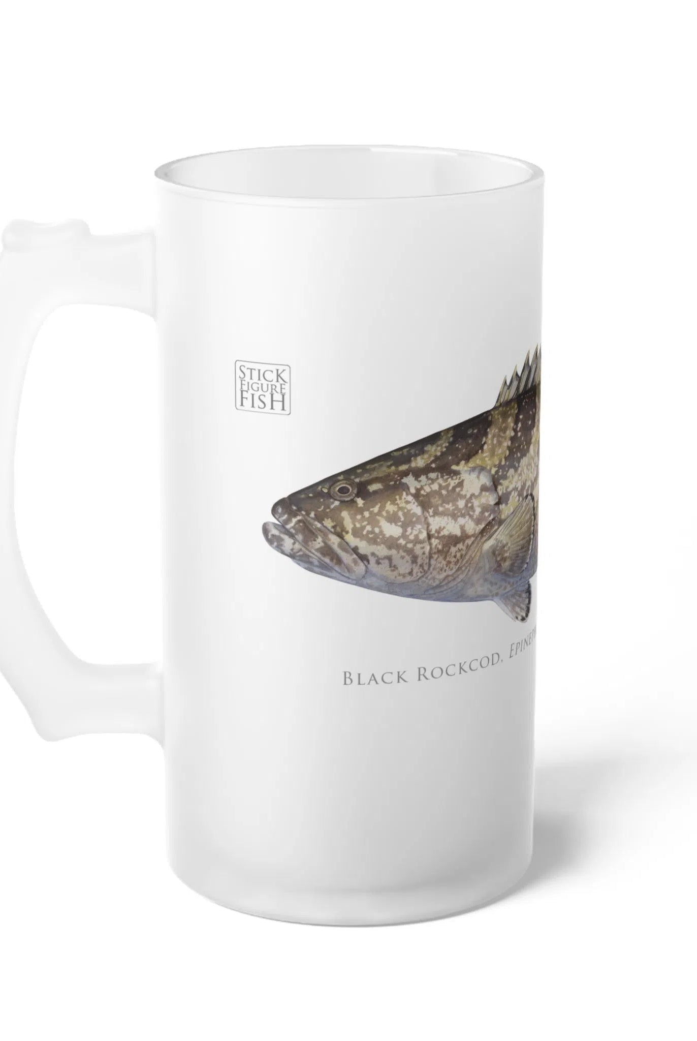 Black Rockcod - Frosted Glass Stein-Stick Figure Fish Illustration
