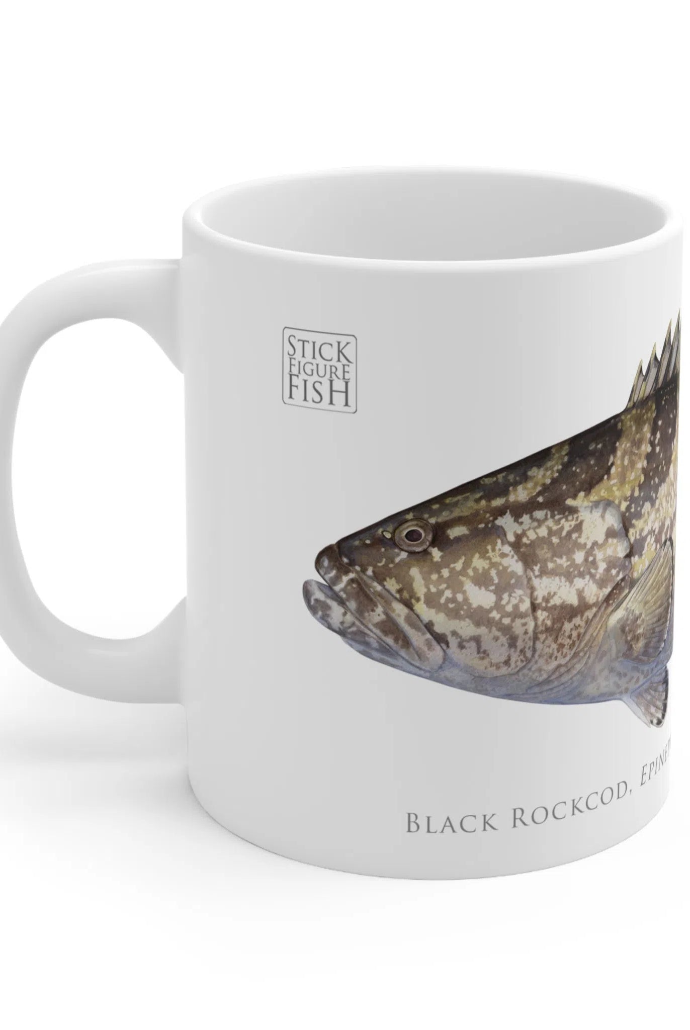 Black Rockcod Mug-Stick Figure Fish Illustration