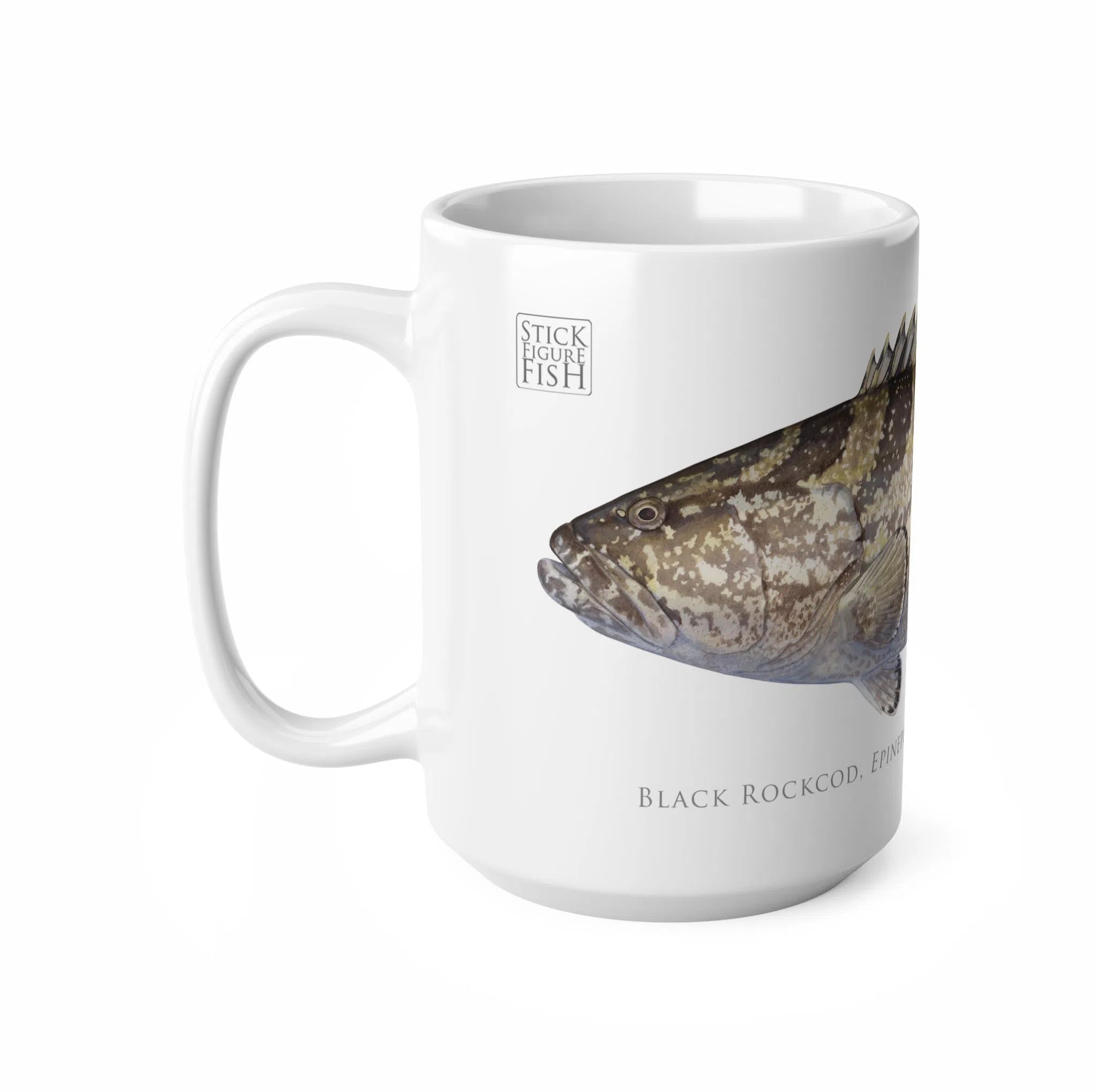 Black Rockcod Mug-Stick Figure Fish Illustration