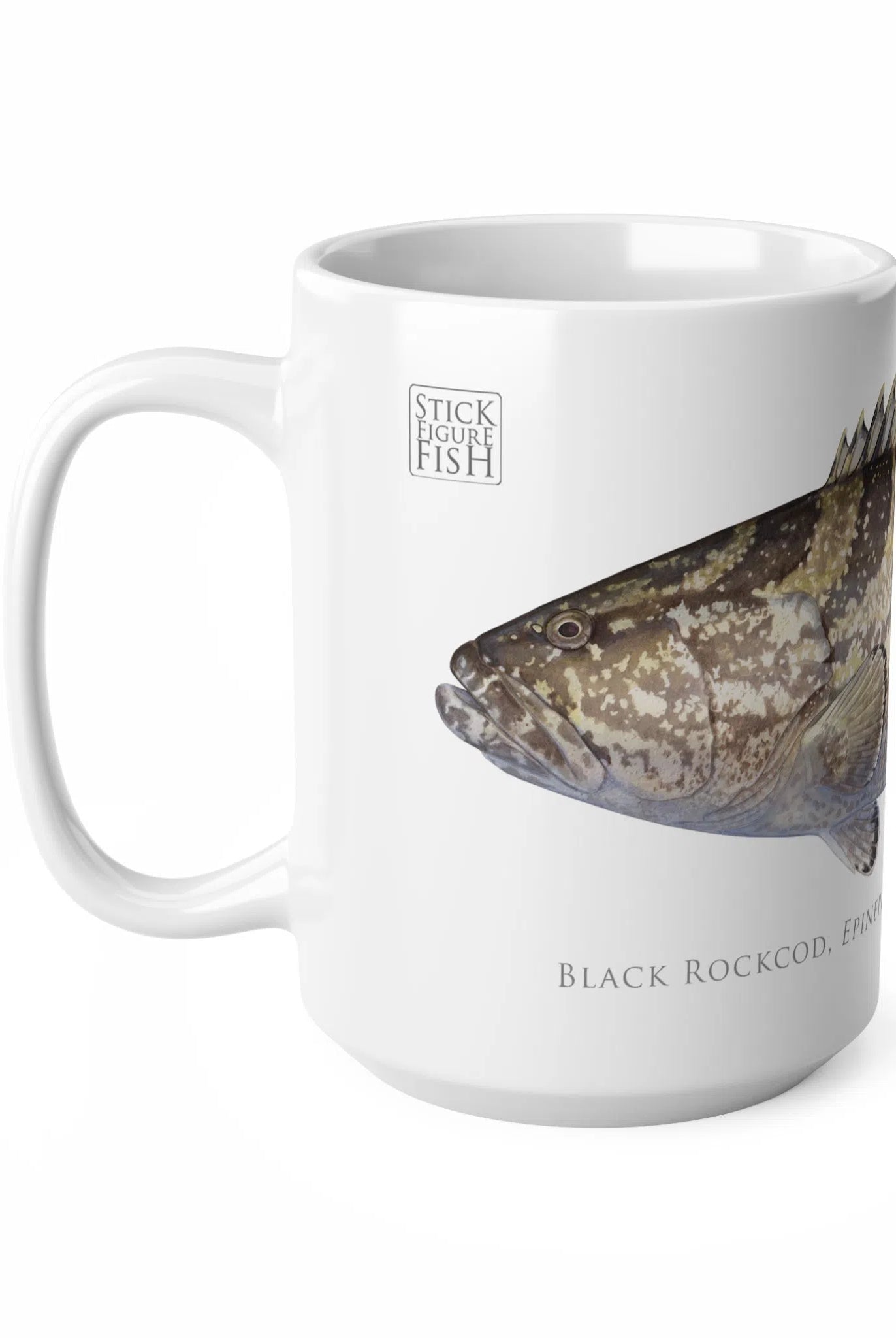 Black Rockcod Mug-Stick Figure Fish Illustration