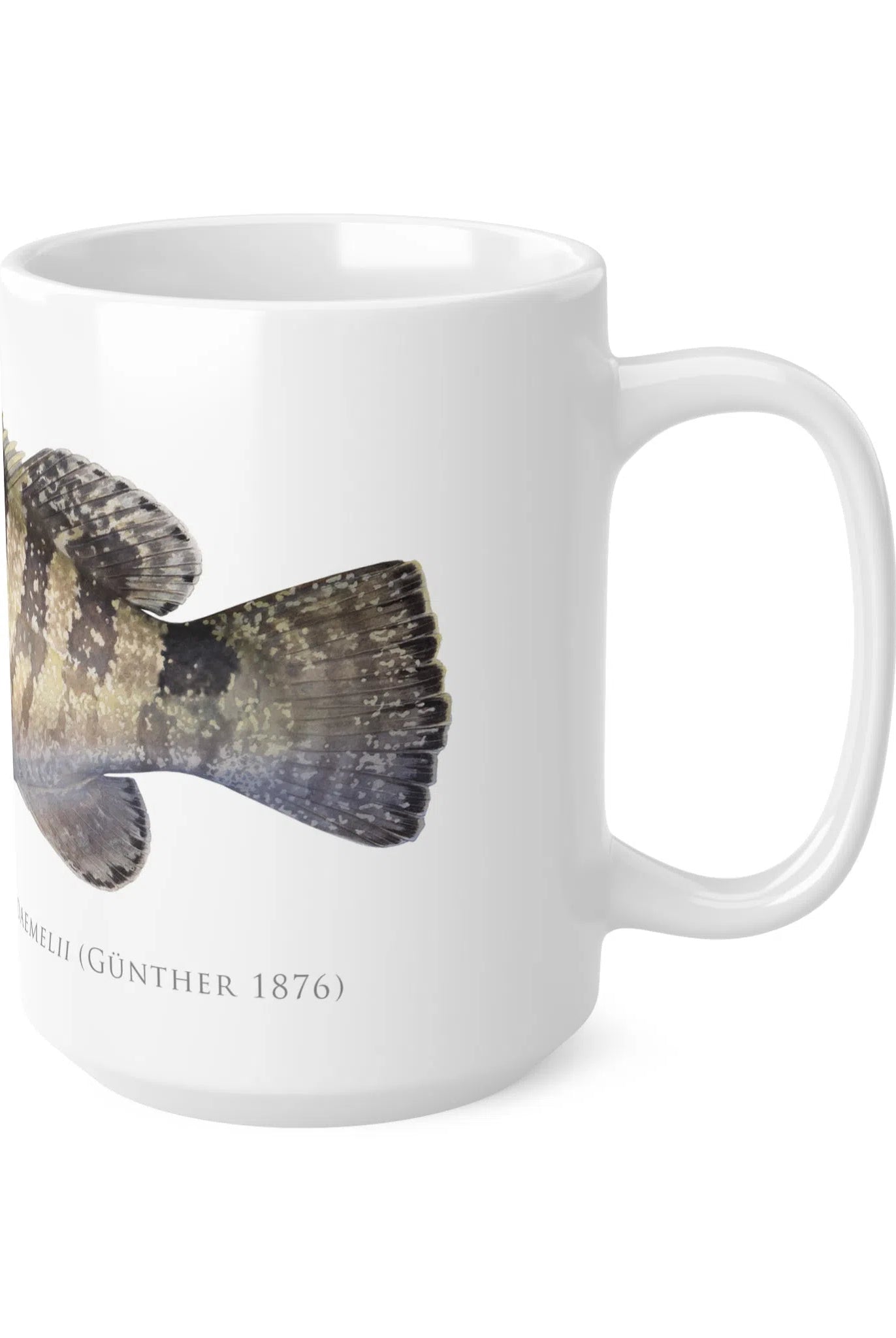 Black Rockcod Mug-Stick Figure Fish Illustration