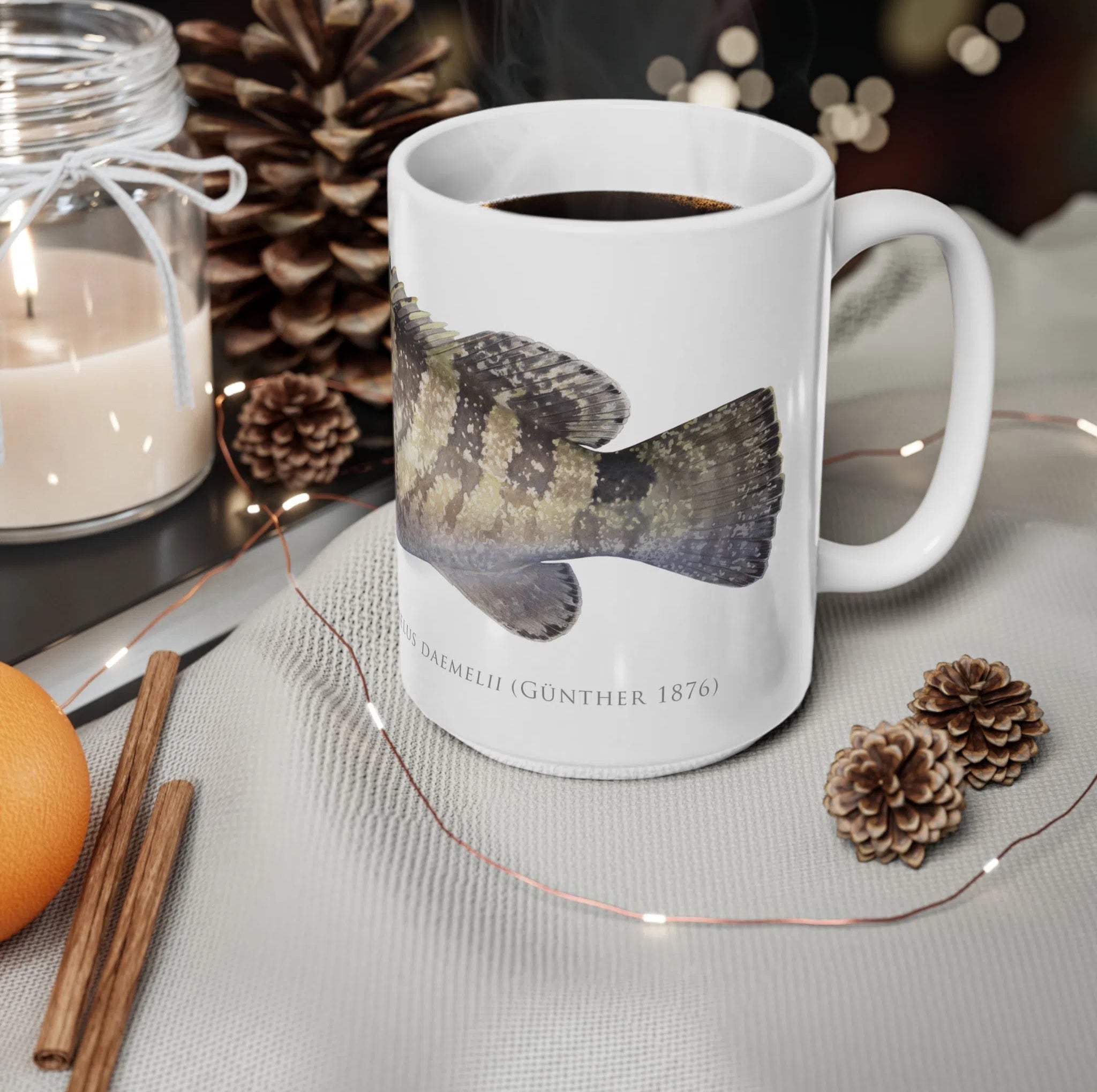 Black Rockcod Mug-Stick Figure Fish Illustration