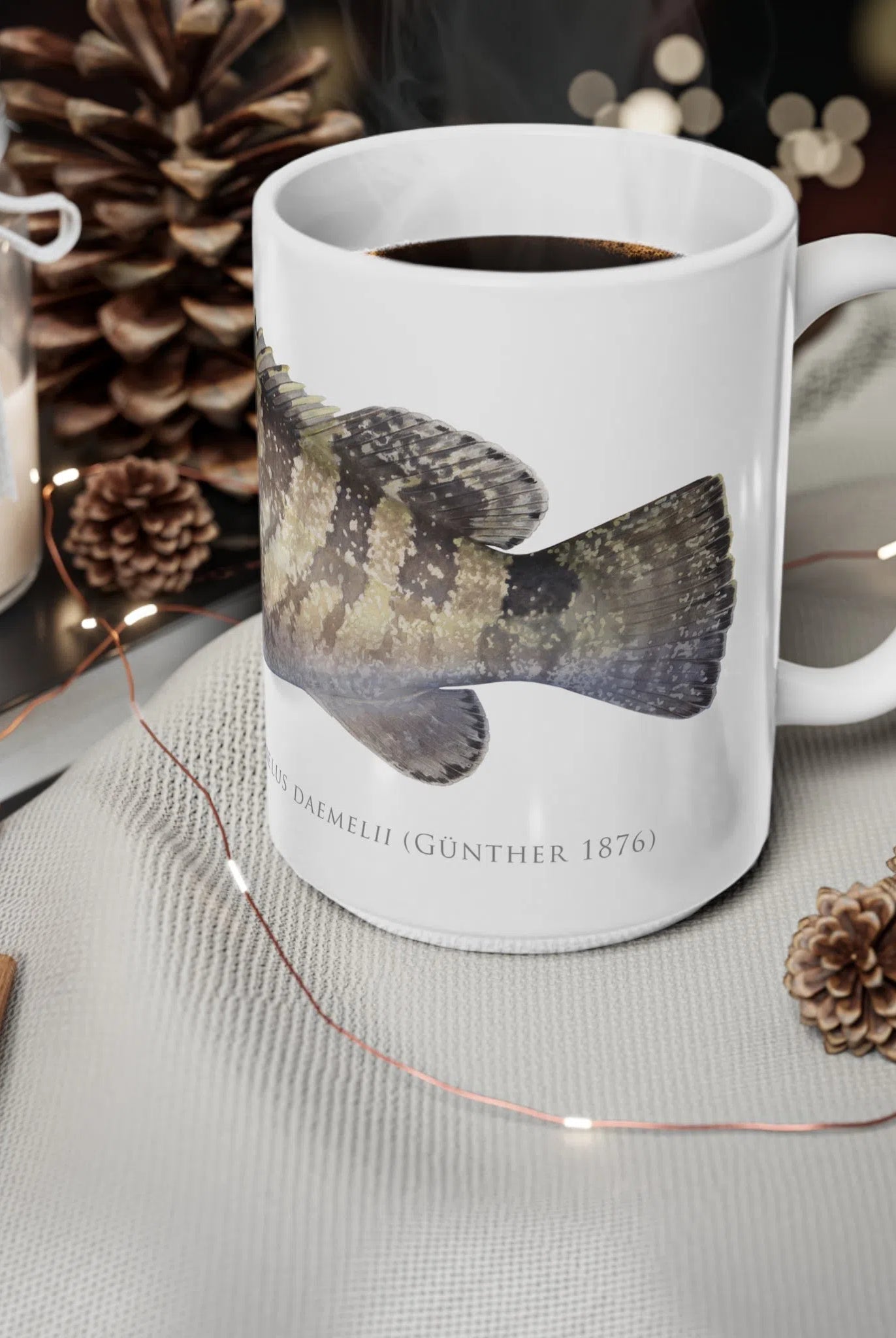 Black Rockcod Mug-Stick Figure Fish Illustration