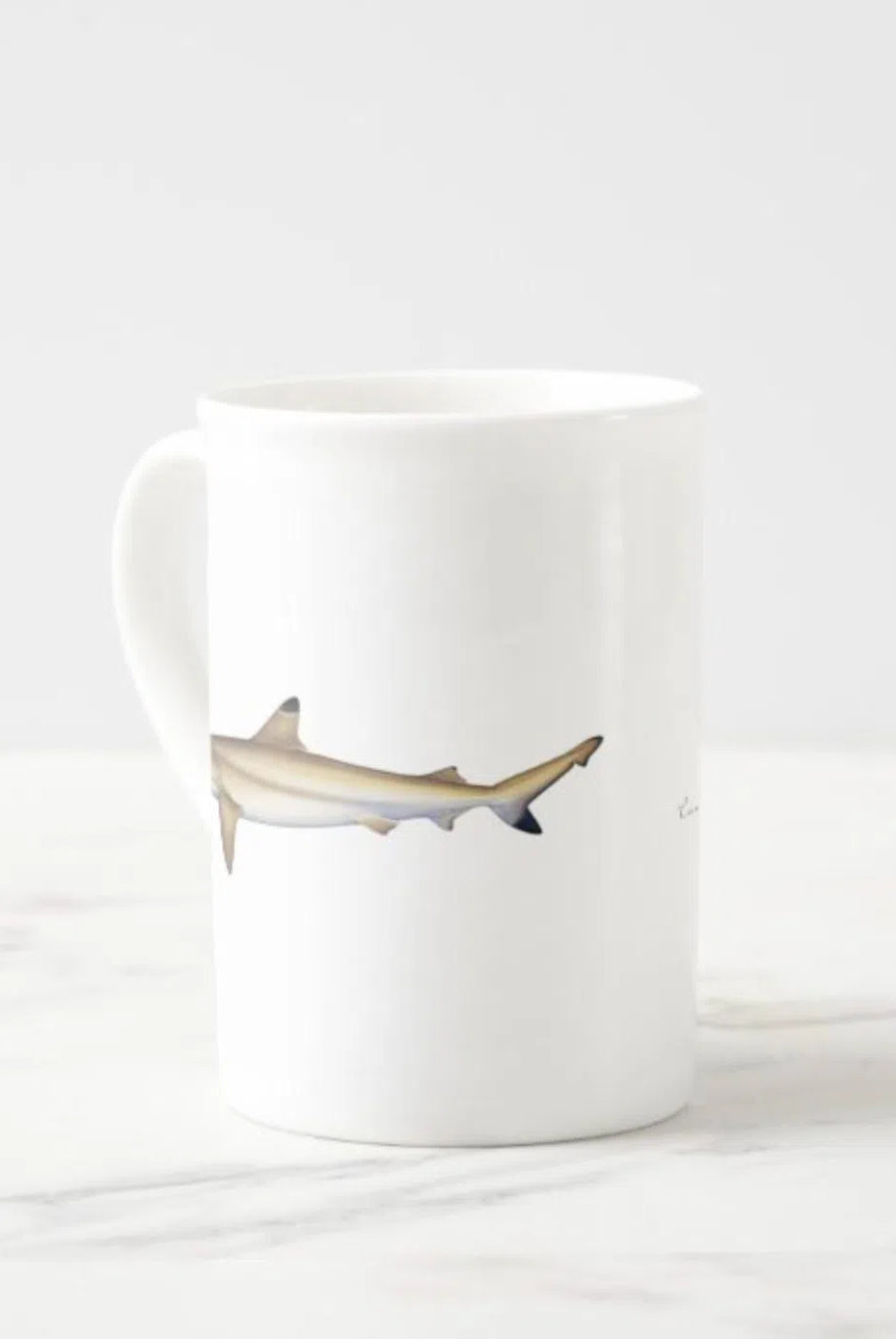 Blacktip Reef Shark - Fine Bone China Mug-Stick Figure Fish Illustration