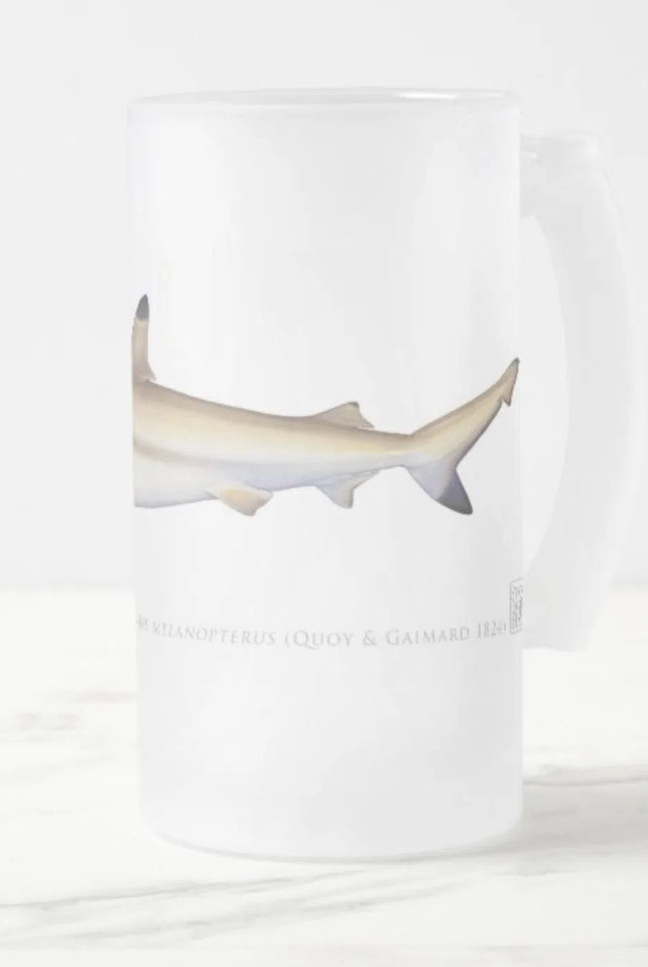 Blacktip Reef Shark - Frosted Glass Stein-Stick Figure Fish Illustration