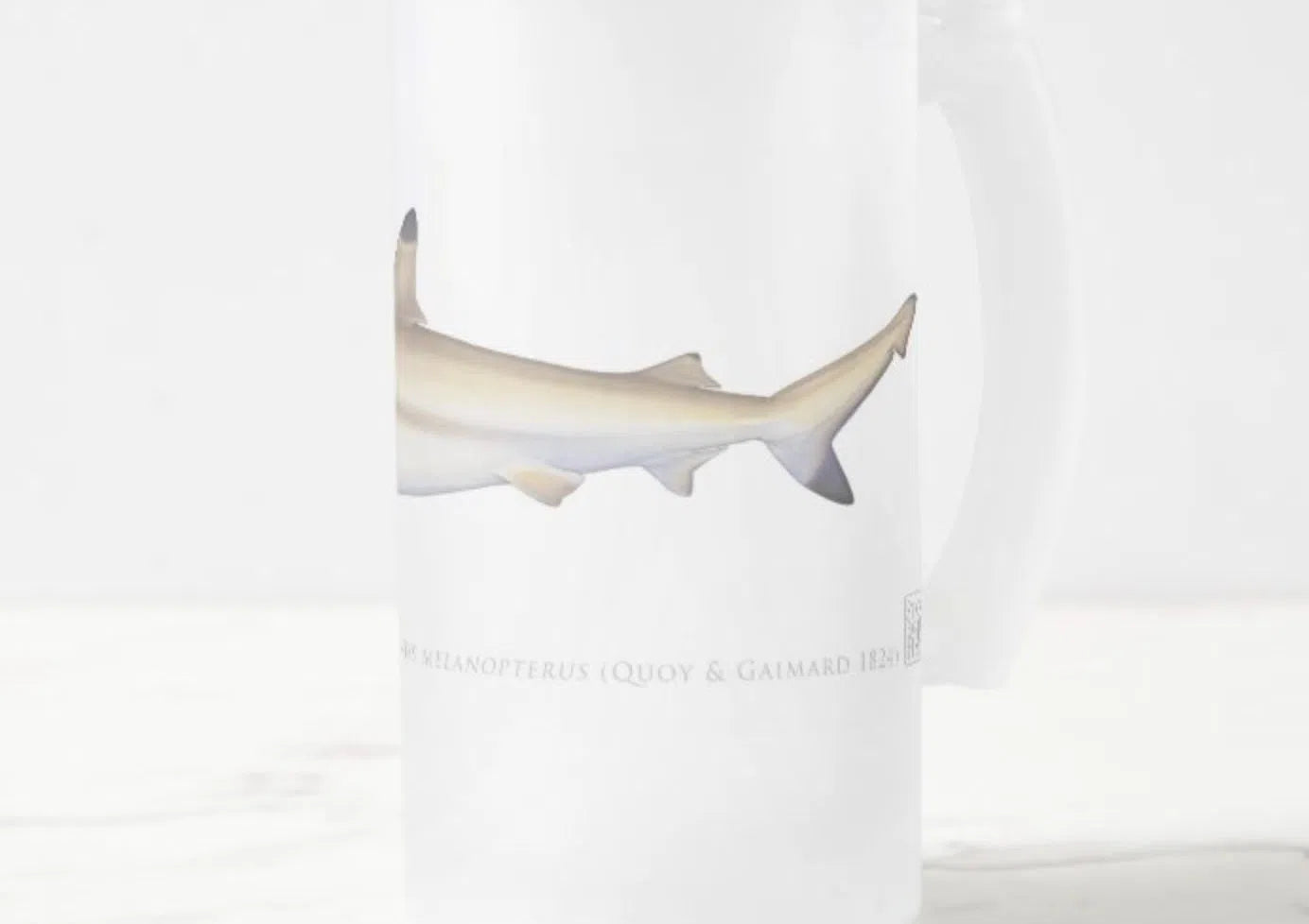 Blacktip Reef Shark - Frosted Glass Stein-Stick Figure Fish Illustration