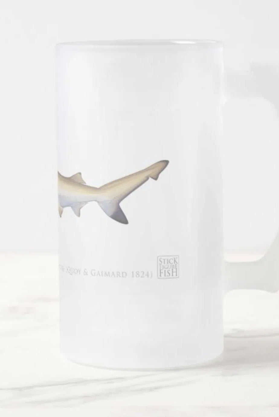 Blacktip Reef Shark - Frosted Glass Stein-Stick Figure Fish Illustration