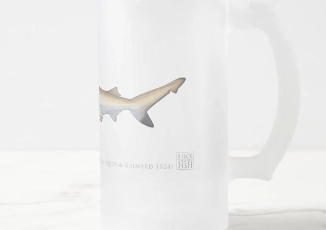 Blacktip Reef Shark - Frosted Glass Stein-Stick Figure Fish Illustration