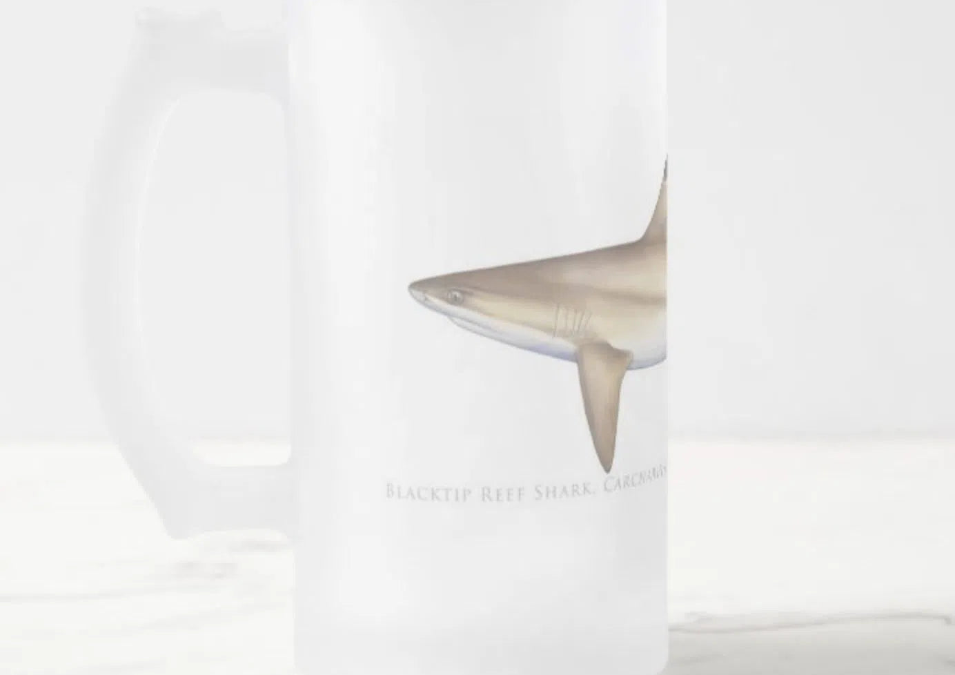 Blacktip Reef Shark - Frosted Glass Stein-Stick Figure Fish Illustration