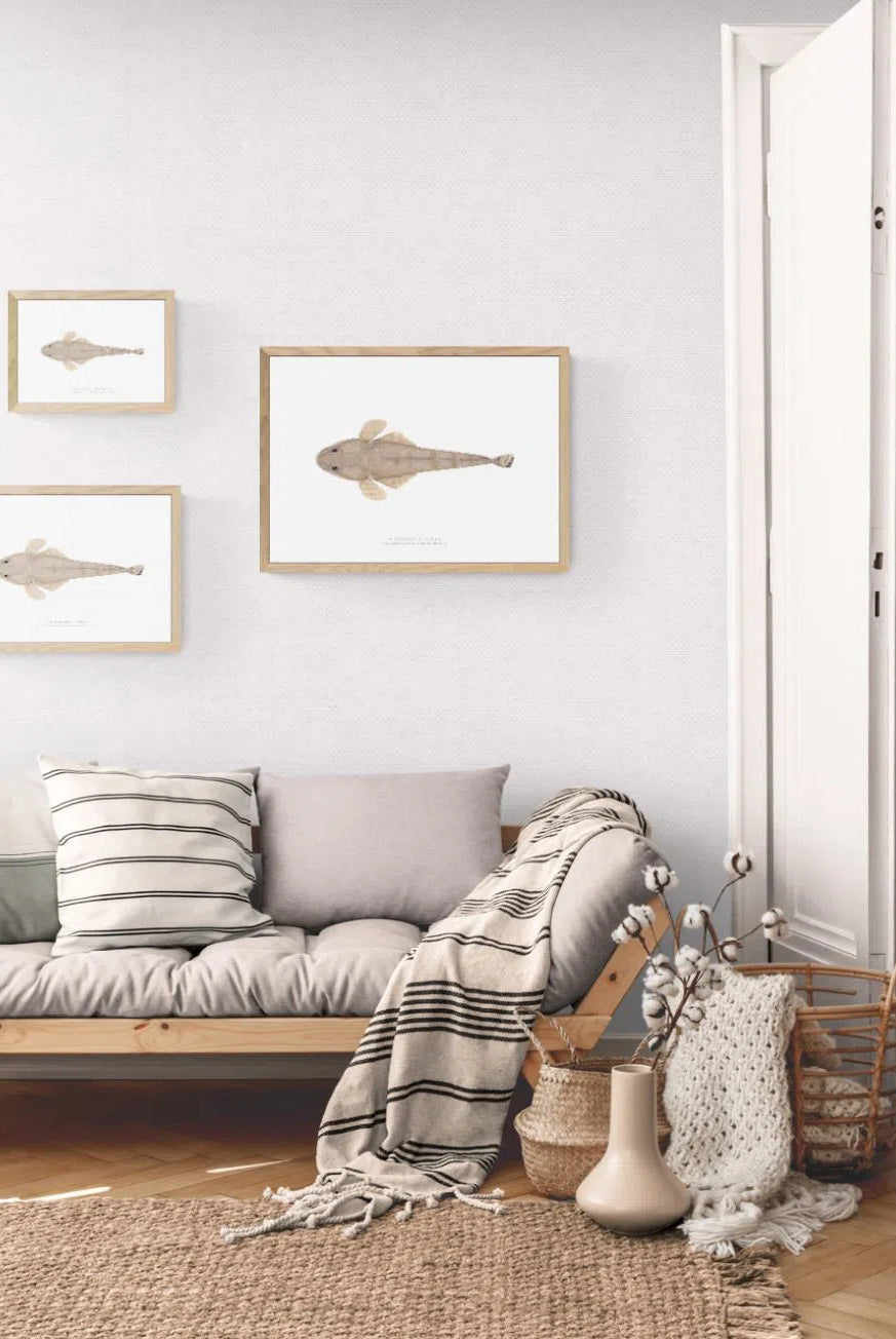 Bluespotted Flathead, Platycephalus caeruleopunctatus McCulloch 1922 - Fine Art Print-Stick Figure Fish Illustration