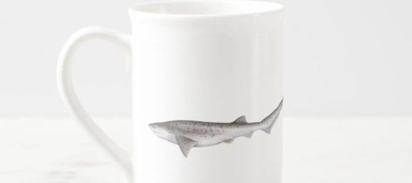 Broadnose Sevengill Shark - Fine Bone China Mug-Stick Figure Fish Illustration