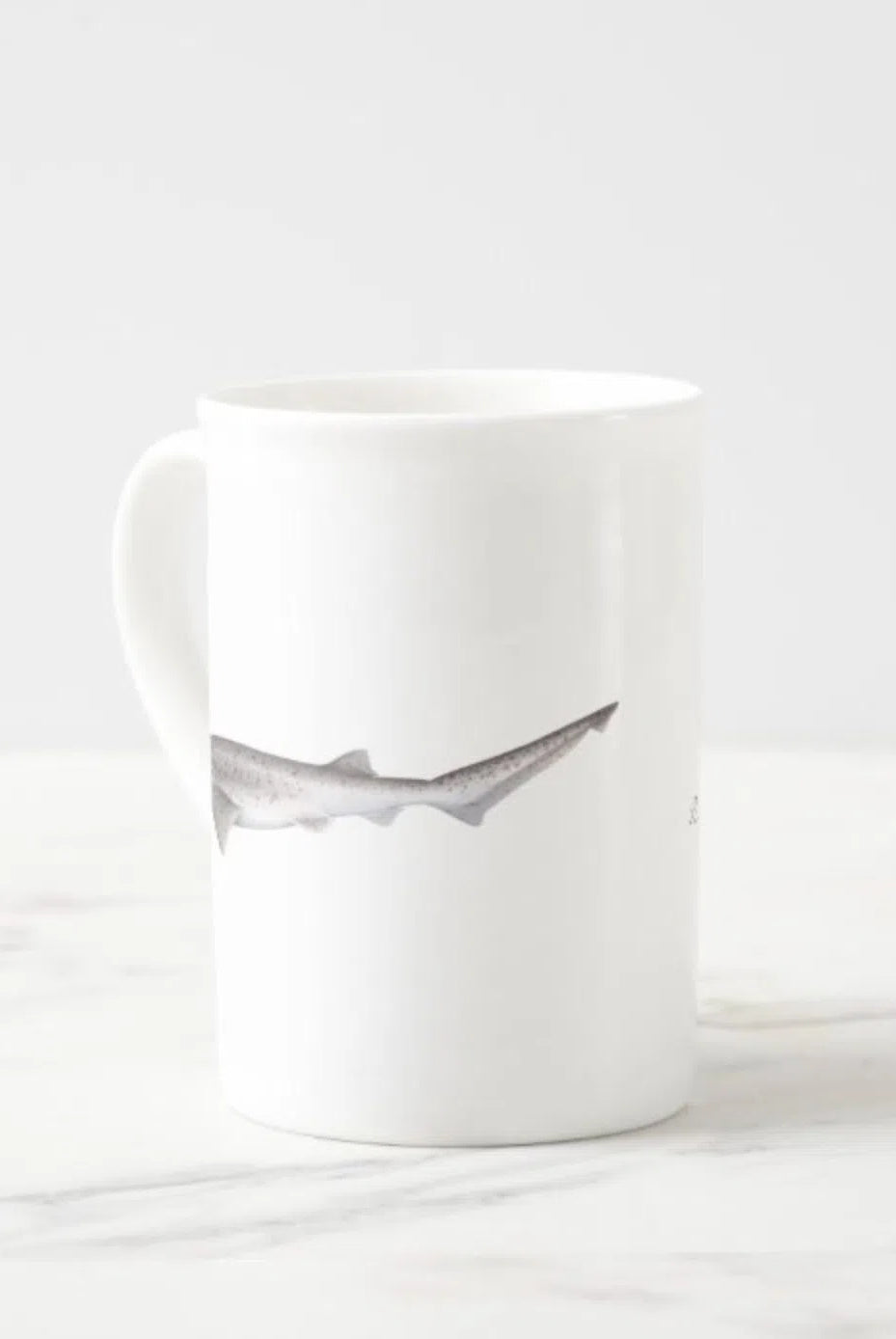 Broadnose Sevengill Shark - Fine Bone China Mug-Stick Figure Fish Illustration