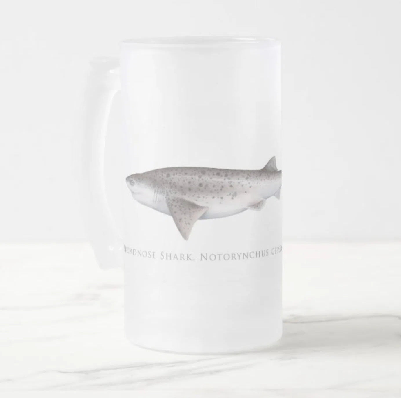 Broadnose Sevengill Shark - Frosted Glass Stein-Stick Figure Fish Illustration