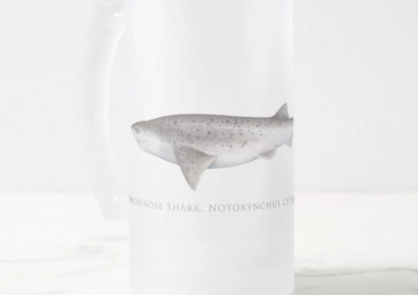 Broadnose Sevengill Shark - Frosted Glass Stein-Stick Figure Fish Illustration