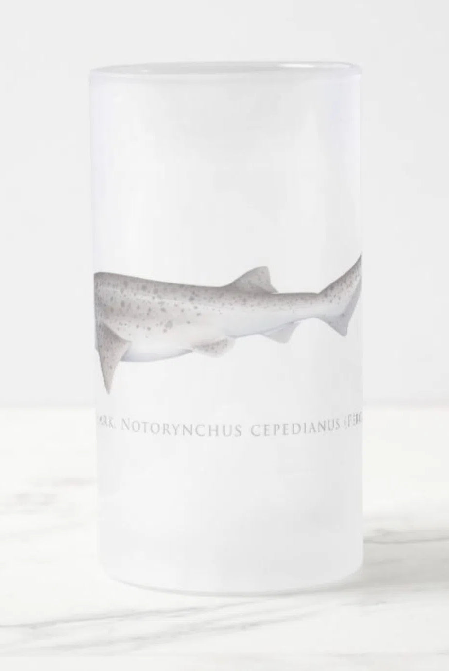 Broadnose Sevengill Shark - Frosted Glass Stein-Stick Figure Fish Illustration