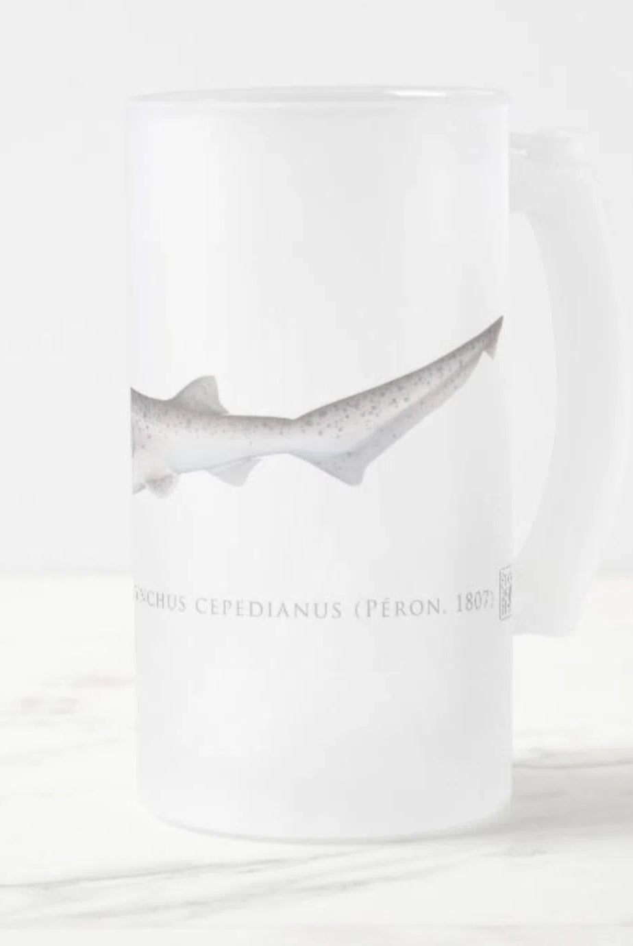 Broadnose Sevengill Shark - Frosted Glass Stein-Stick Figure Fish Illustration