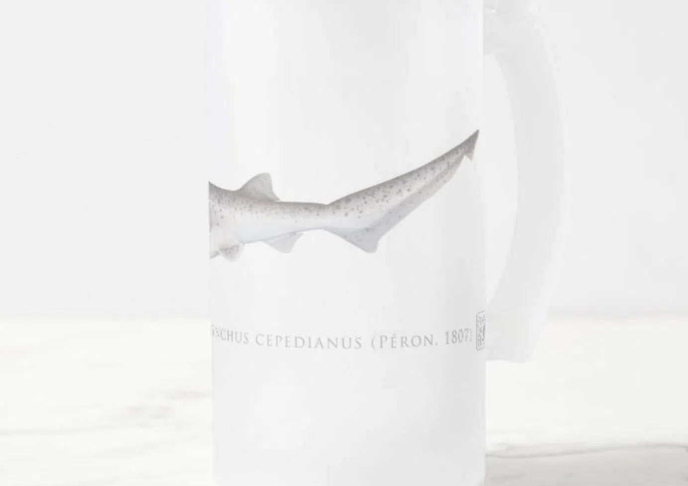 Broadnose Sevengill Shark - Frosted Glass Stein-Stick Figure Fish Illustration
