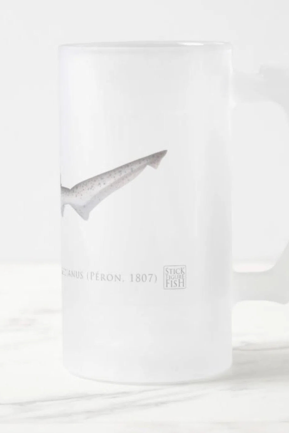 Broadnose Sevengill Shark - Frosted Glass Stein-Stick Figure Fish Illustration