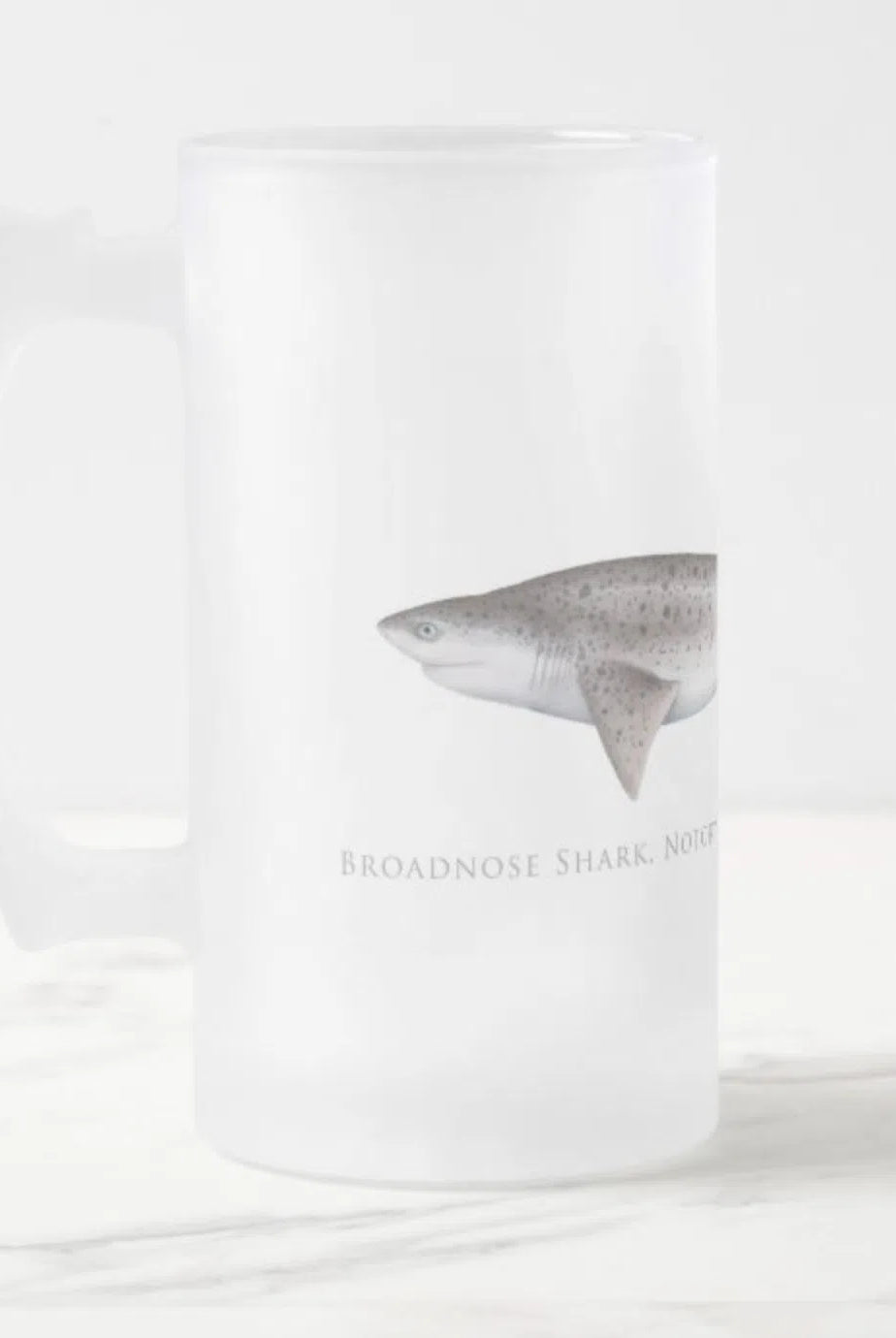 Broadnose Sevengill Shark - Frosted Glass Stein-Stick Figure Fish Illustration