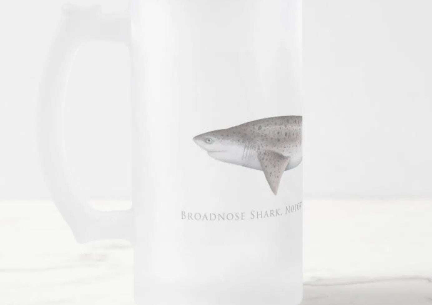 Broadnose Sevengill Shark - Frosted Glass Stein-Stick Figure Fish Illustration