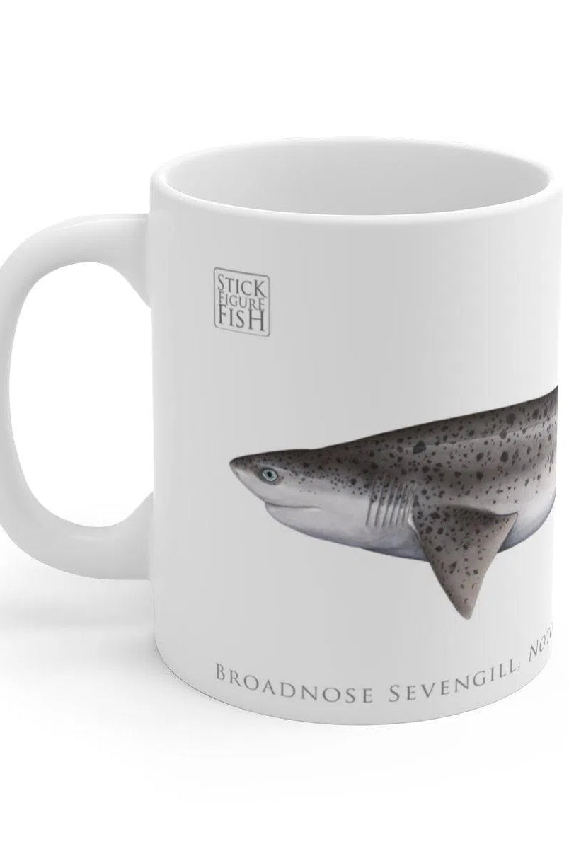 Broadnose Sevengill Shark Mug-Stick Figure Fish Illustration
