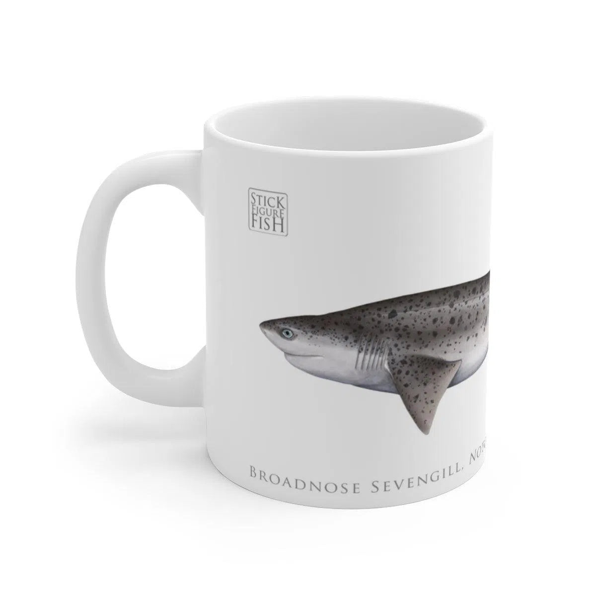 Broadnose Sevengill Shark Mug-Stick Figure Fish Illustration