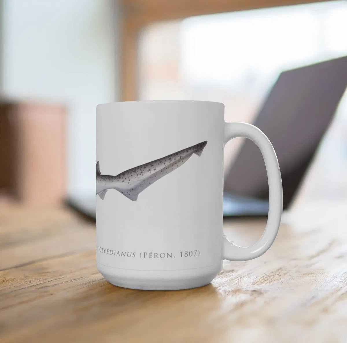 Broadnose Sevengill Shark Mug-Stick Figure Fish Illustration