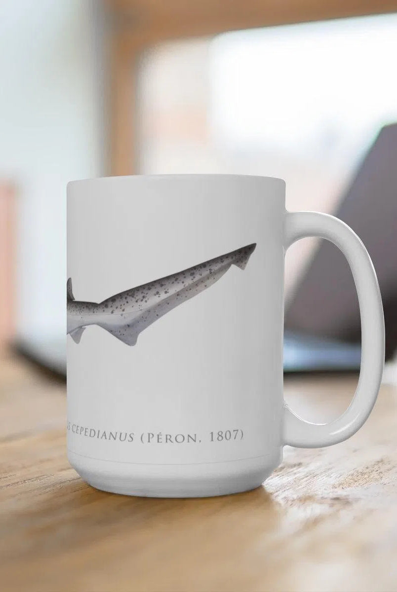 Broadnose Sevengill Shark Mug-Stick Figure Fish Illustration