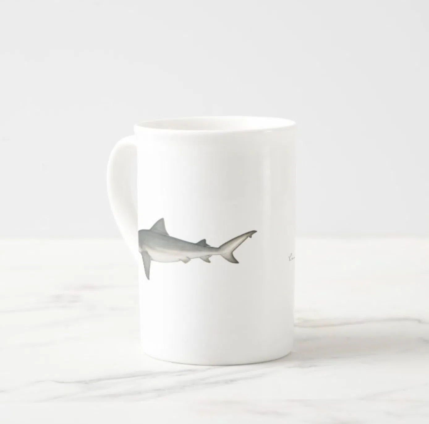 Bull Shark - Fine Bone China Mug-Stick Figure Fish Illustration