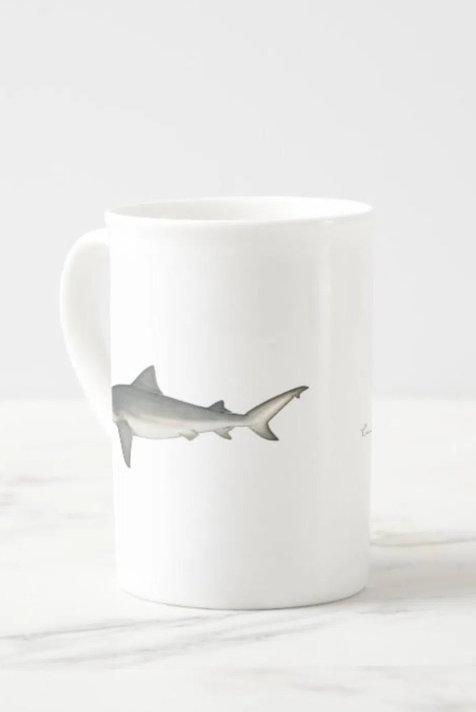 Bull Shark - Fine Bone China Mug-Stick Figure Fish Illustration