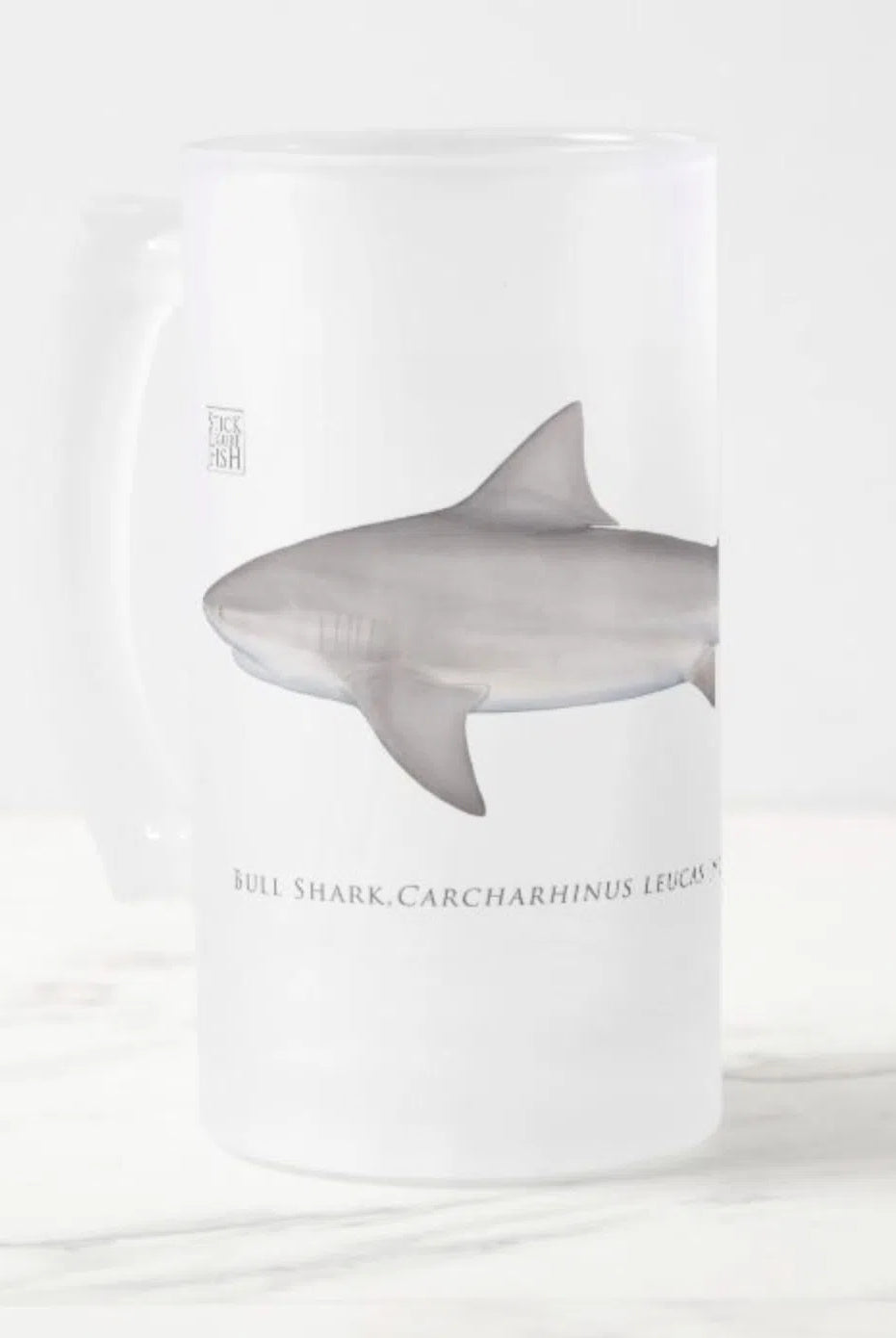 Bull Shark - Frosted Glass Stein-Stick Figure Fish Illustration