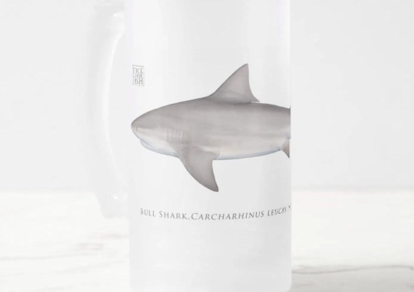 Bull Shark - Frosted Glass Stein-Stick Figure Fish Illustration