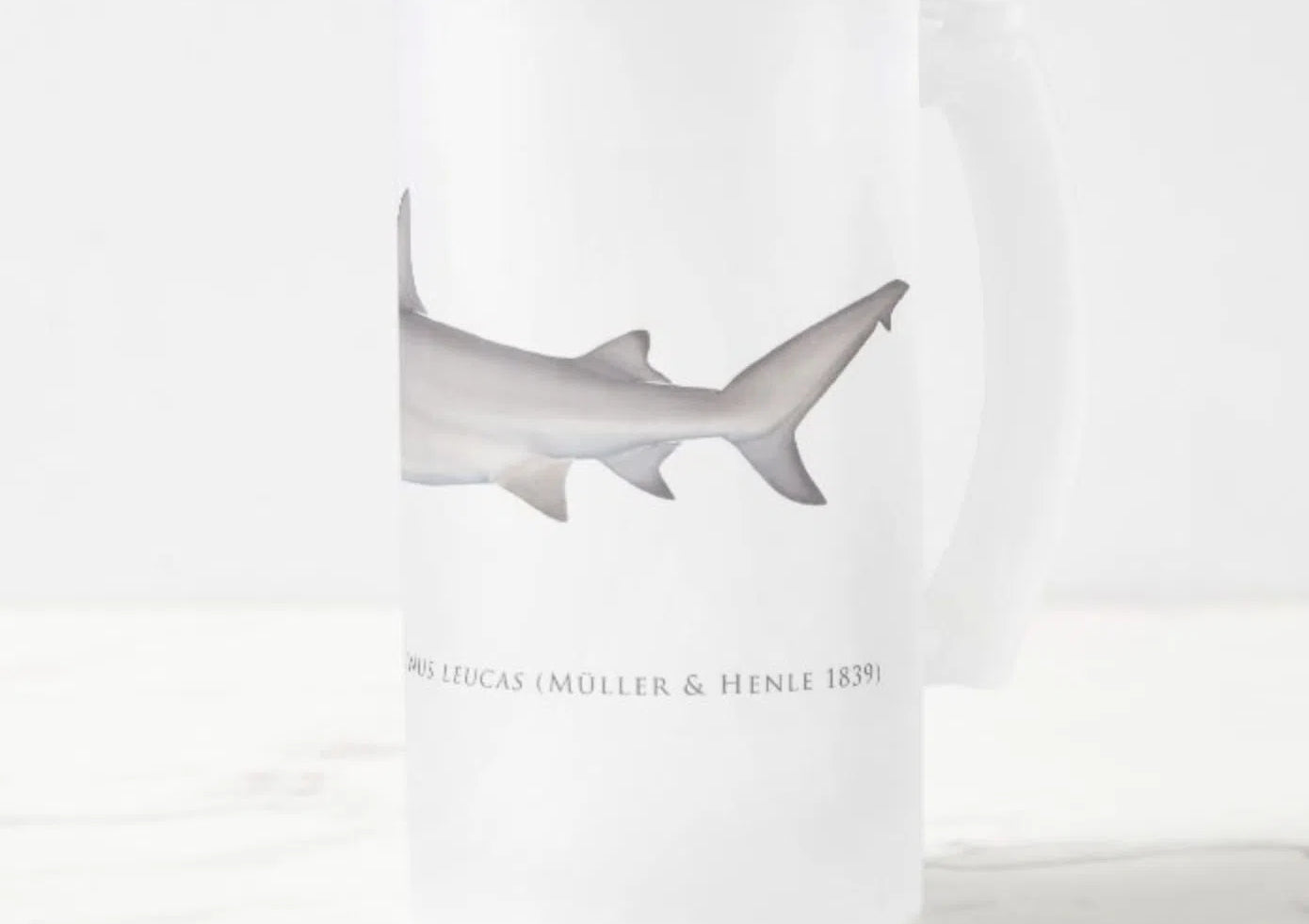 Bull Shark - Frosted Glass Stein-Stick Figure Fish Illustration