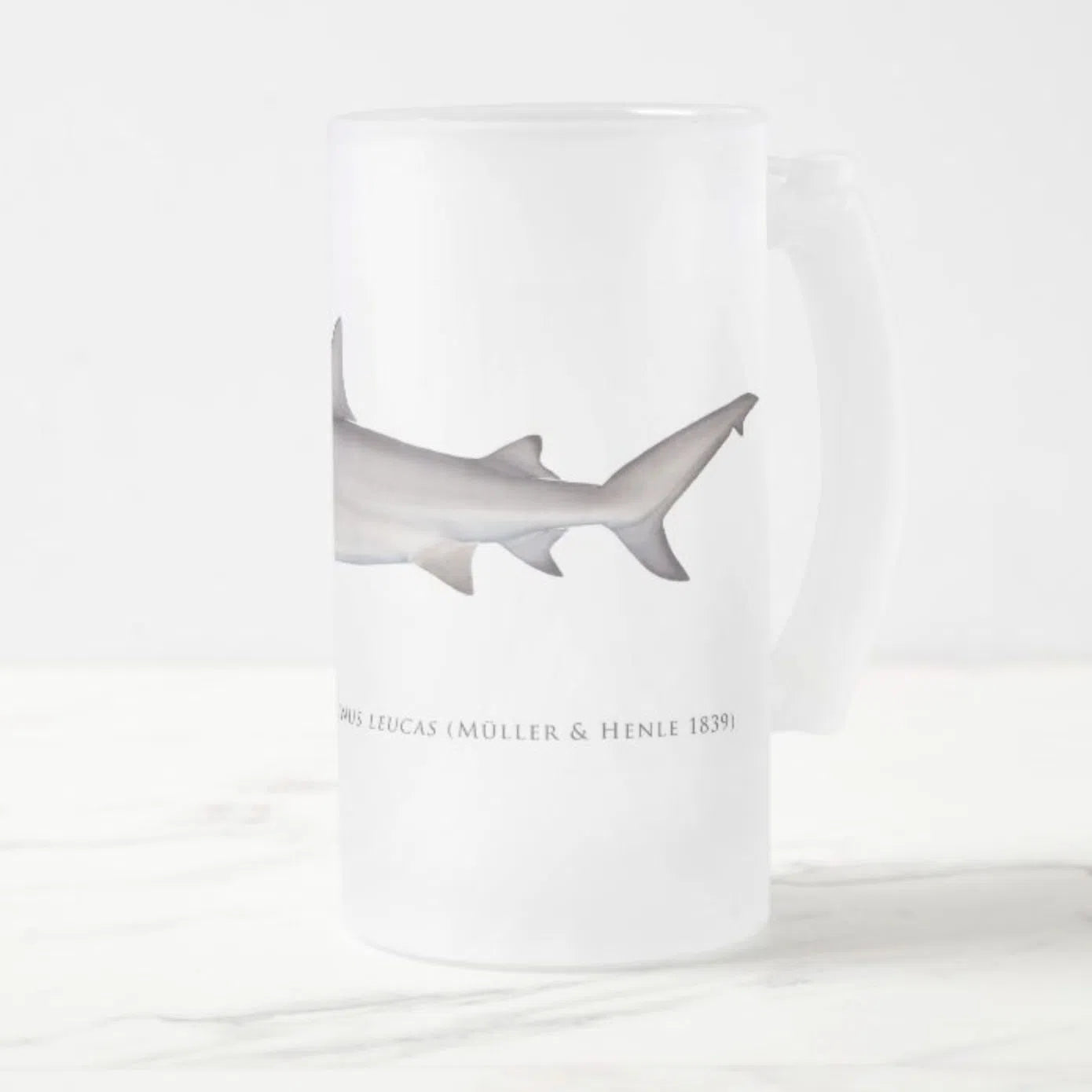 Bull Shark - Frosted Glass Stein-Stick Figure Fish Illustration
