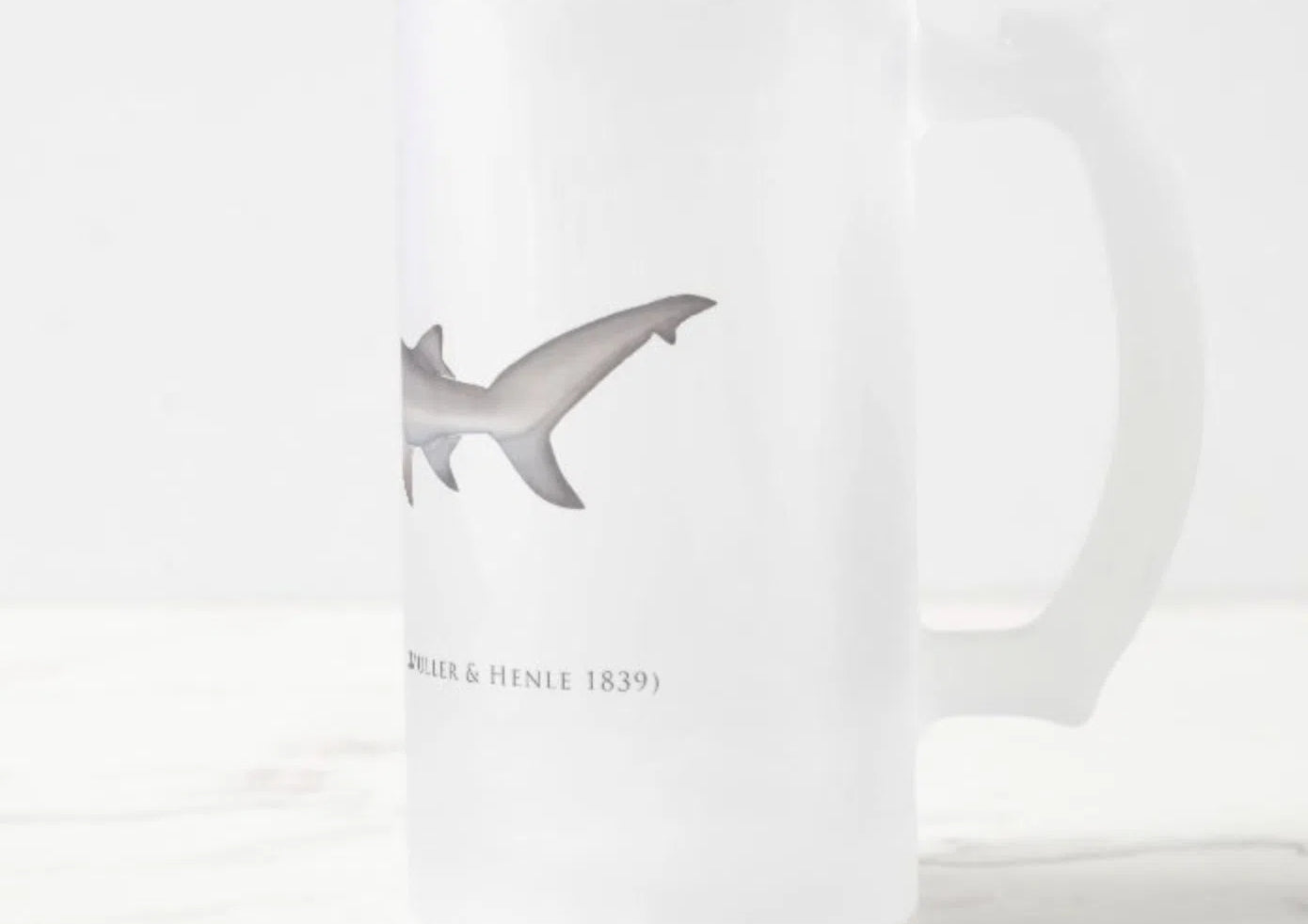 Bull Shark - Frosted Glass Stein-Stick Figure Fish Illustration