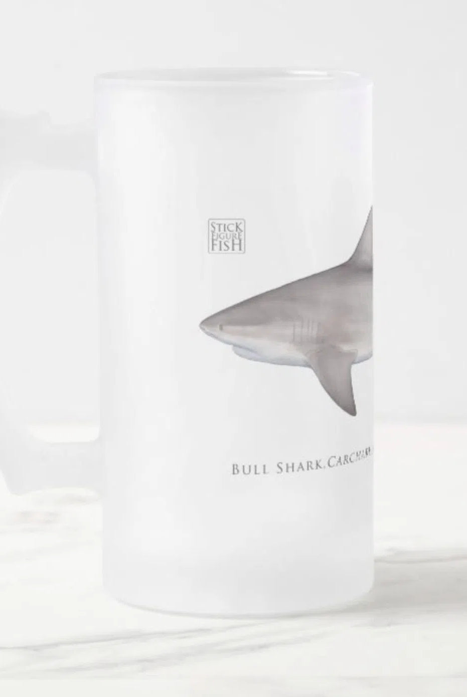 Bull Shark - Frosted Glass Stein-Stick Figure Fish Illustration